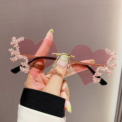 Y2K Glitter Heart Sunglasses Love Rimless Dopamine Shades Party Club Glasses