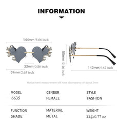 Y2K Glitter Heart Sunglasses Love Rimless Dopamine Shades Party Club Glasses