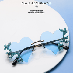Y2K Glitter Heart Sunglasses Love Rimless Dopamine Shades Party Club Glasses