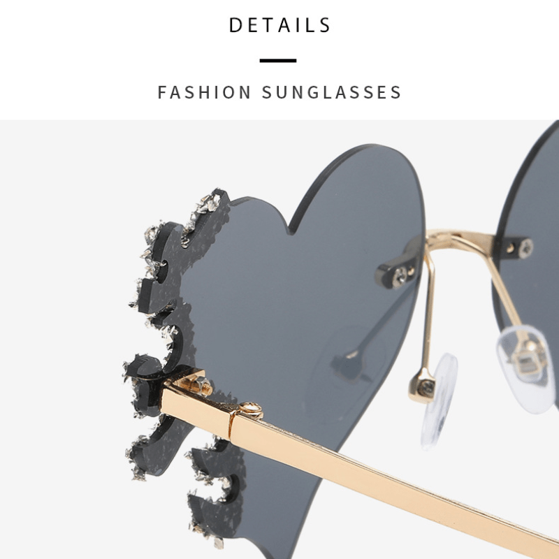 Y2K Glitter Heart Sunglasses Love Rimless Dopamine Shades Party Club Glasses