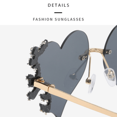 Y2K Glitter Heart Sunglasses Love Rimless Dopamine Shades Party Club Glasses
