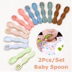 2pcs Baby Spoon Silicone Feeding Training Utensils Newborn Tableware