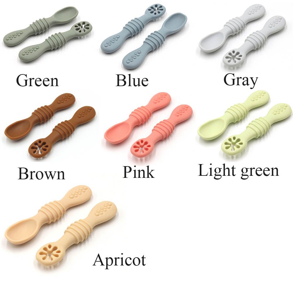 2pcs Baby Spoon Silicone Feeding Training Utensils Newborn Tableware