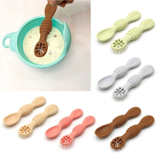 2pcs Baby Spoon Silicone Feeding Training Utensils Newborn Tableware