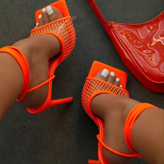 Women's Mesh High Heeled Sandals Lace Up Stiletto Heels
