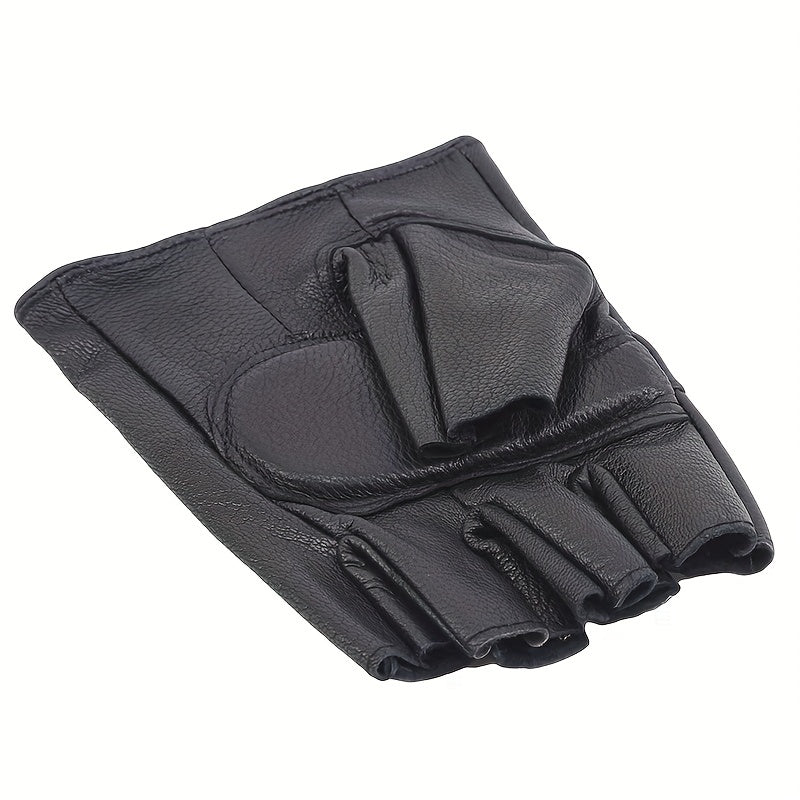 Men's Leather Fingerless Gloves for Motorcycling