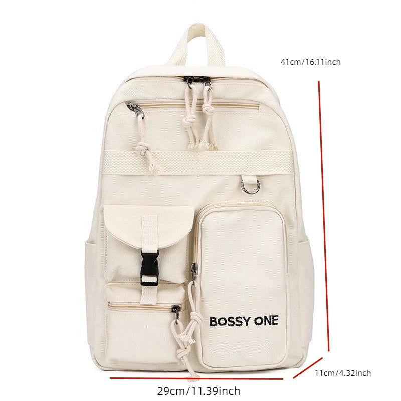 Letter Pattern Preppy School Bag Solid Backpack All Match Versatile Storage Bag