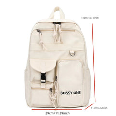 Letter Pattern Preppy School Bag Solid Backpack All Match Versatile Storage Bag