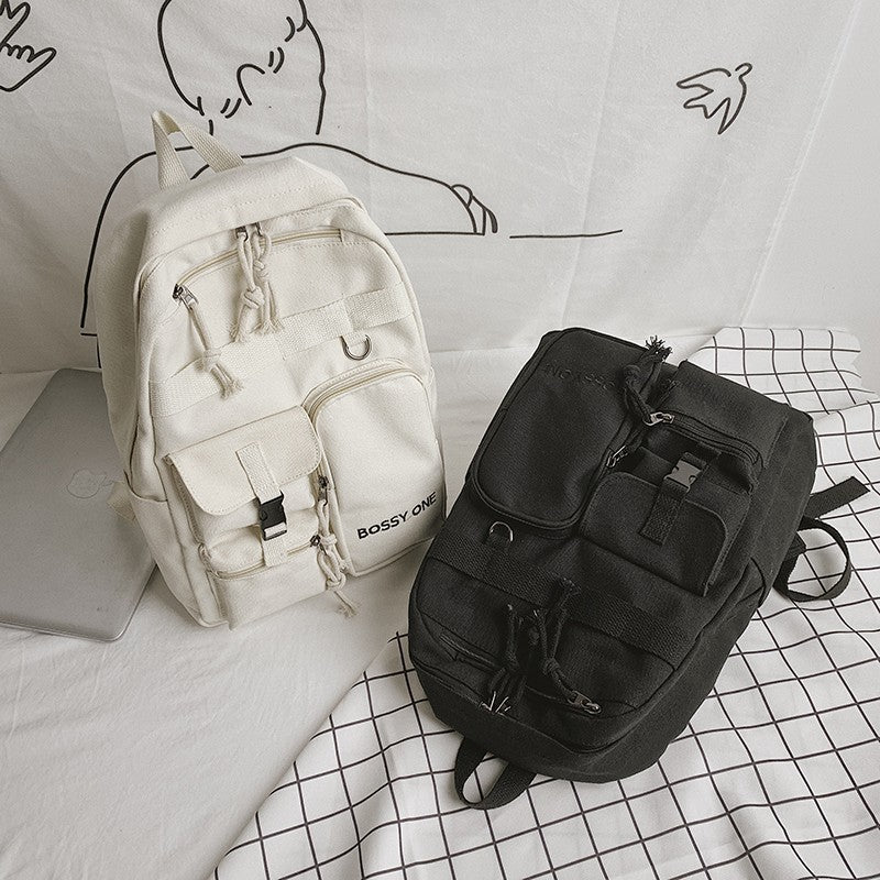 Letter Pattern Preppy School Bag Solid Backpack All Match Versatile Storage Bag