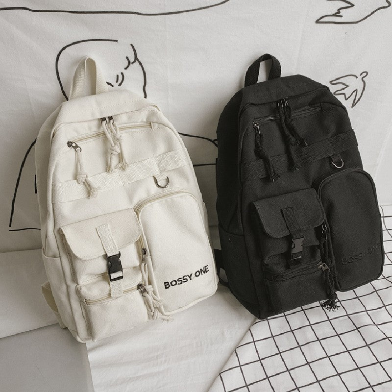 Letter Pattern Preppy School Bag Solid Backpack All Match Versatile Storage Bag