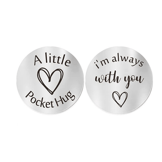 Pocket Hug Token Keychain Long Distance Stainless Steel Double Sided