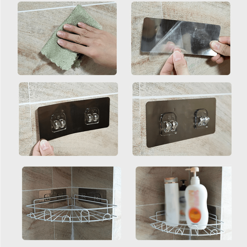 Shower Shelf With Hooks Triangle Corner Storage Drain Rack