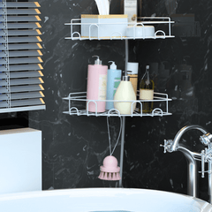 Shower Shelf With Hooks Triangle Corner Storage Drain Rack