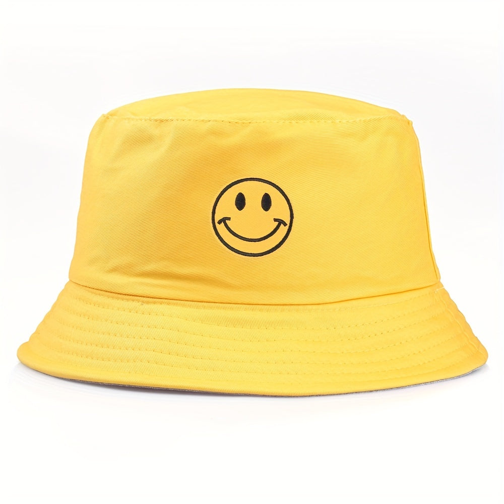 Happy Face Print Fisherman Hat Solid Casual Couple Basin Hat Lightweight