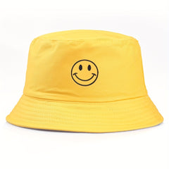 Happy Face Print Fisherman Hat Solid Casual Couple Basin Hat Lightweight