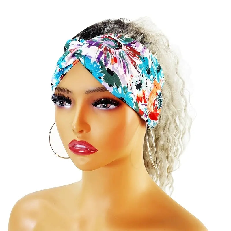 Boho Printed Headband Knotted Hair Wrap Sweat Absorbing Elastic Hair Scarf