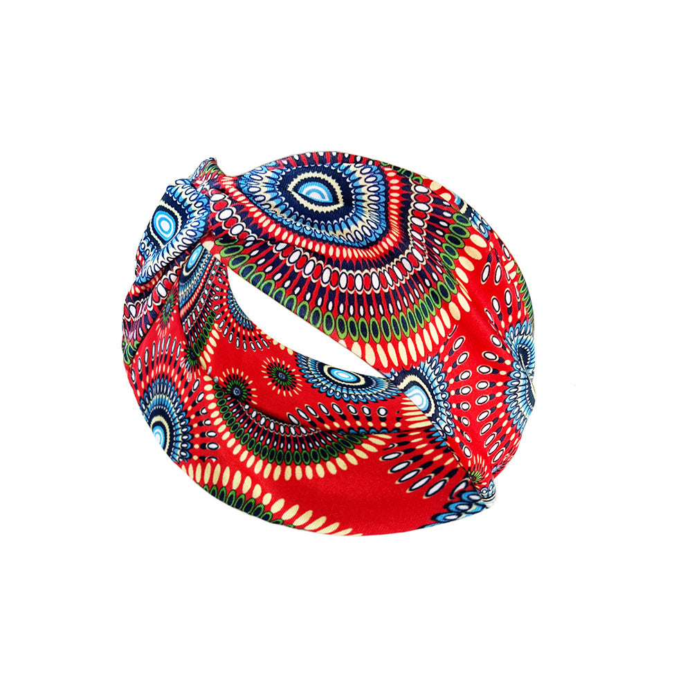 Boho Printed Headband Knotted Hair Wrap Sweat Absorbing Elastic Hair Scarf