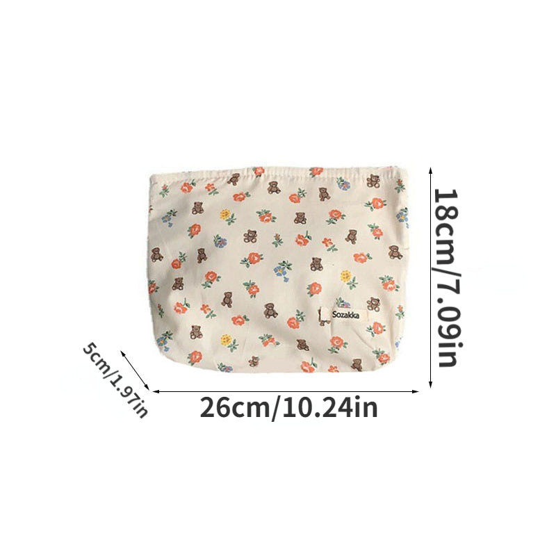 Floral Pattern Makeup Bag Travel Pouch Zipper Cotton Organizer Bag
