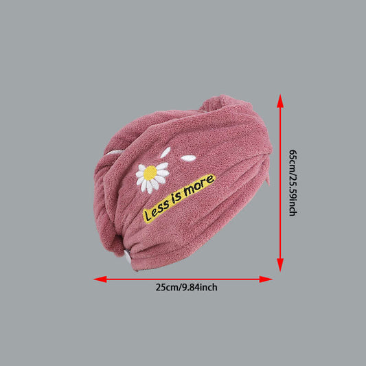 Daisy Pattern Hair Towel Soft Hair Drying Cap Coral Velvet Hair Towel