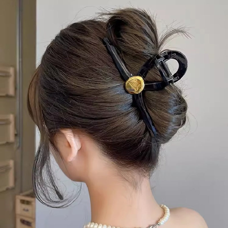 Golden Round Decor Hair Claw Clip Non-slip Ponytail Holder Women Girl Hair Claw
