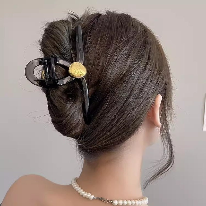 Golden Round Decor Hair Claw Clip Non-slip Ponytail Holder Women Girl Hair Claw