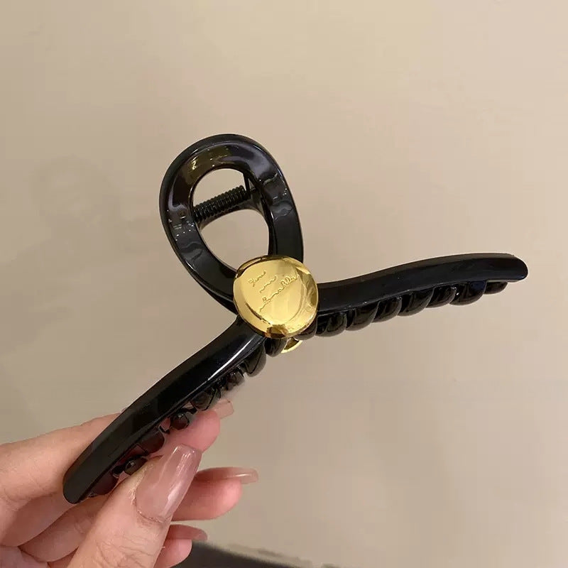 Golden Round Decor Hair Claw Clip Non-slip Ponytail Holder Women Girl Hair Claw