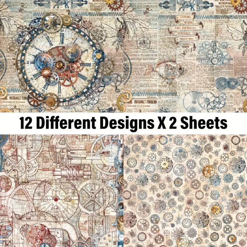24pcs Vintage Retro Industrial Single-Sided Decoupage Paper Pad