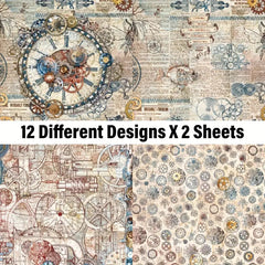 24pcs Vintage Retro Industrial Single-Sided Decoupage Paper Pad