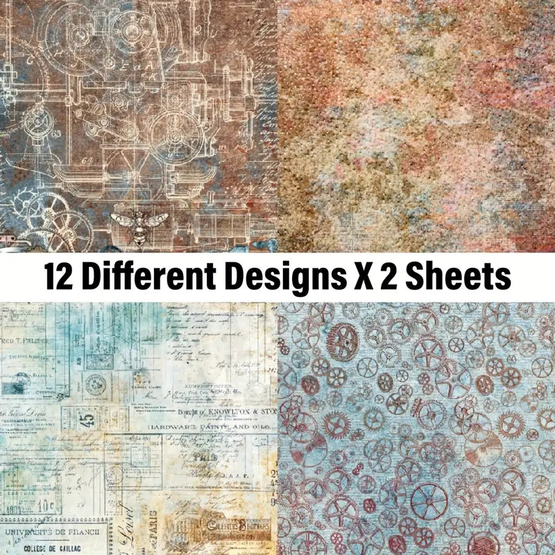 24pcs Vintage Retro Industrial Single-Sided Decoupage Paper Pad