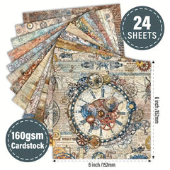 24pcs Vintage Retro Industrial Single-Sided Decoupage Paper Pad
