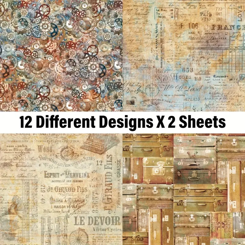 24pcs Vintage Retro Industrial Single-Sided Decoupage Paper Pad