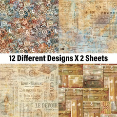 24pcs Vintage Retro Industrial Single-Sided Decoupage Paper Pad