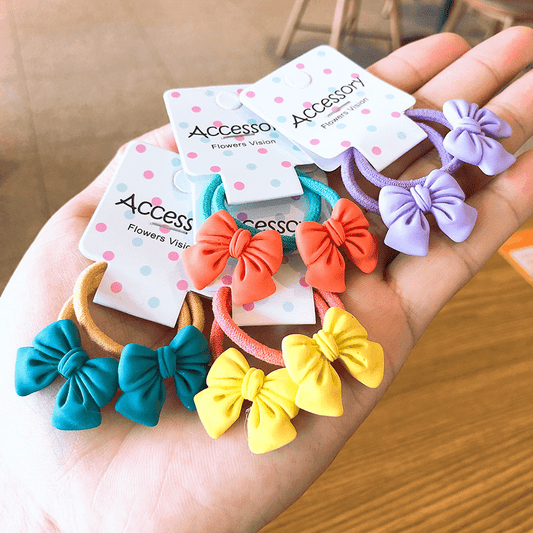 2PCS Princess Bow Knot Hair Ties Elastic Hair Bands Girls Accessories