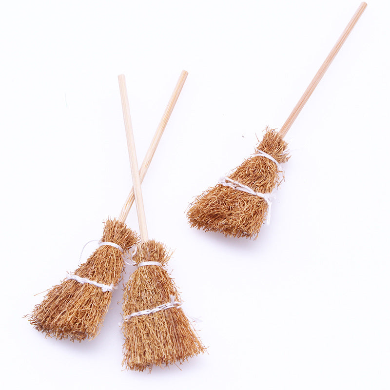 Mini Retro Hand Woven Broom Model for Doll House