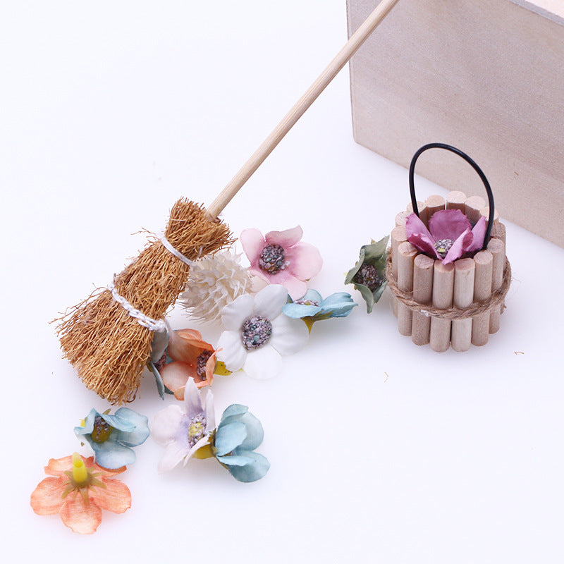 Mini Retro Hand Woven Broom Model for Doll House