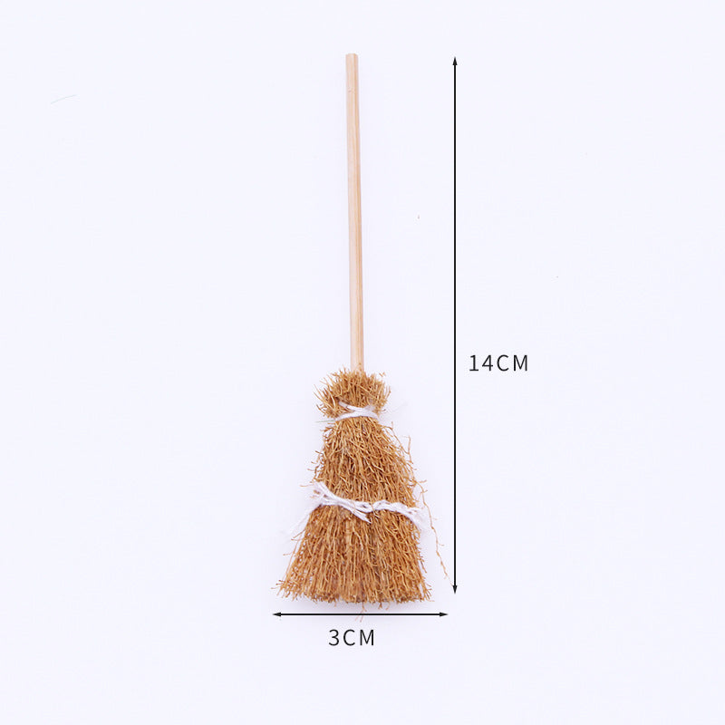 Mini Retro Hand Woven Broom Model for Doll House