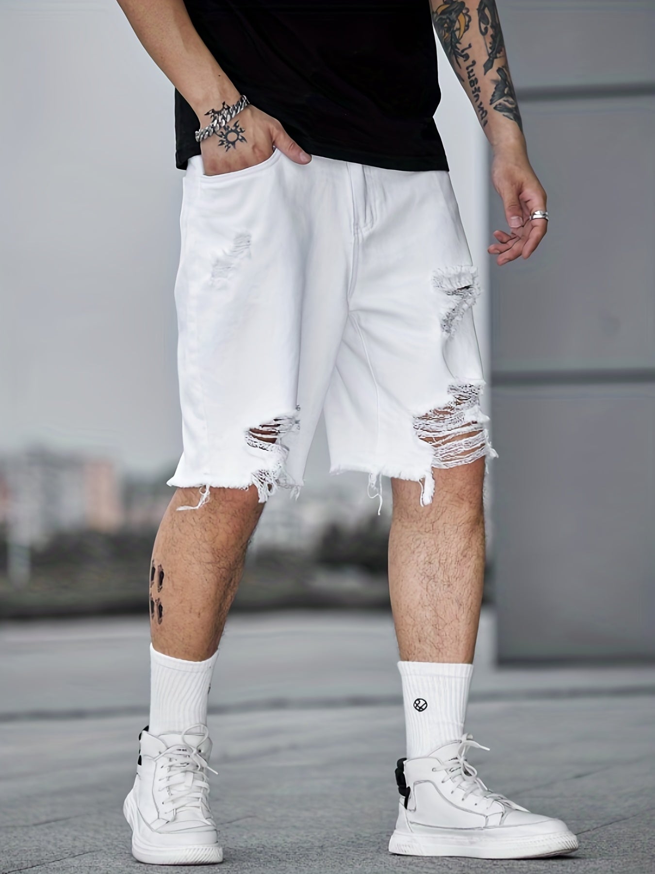 Men's Distressed Denim Shorts Casual Street Style