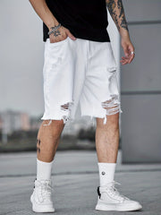 Men's Distressed Denim Shorts Casual Street Style