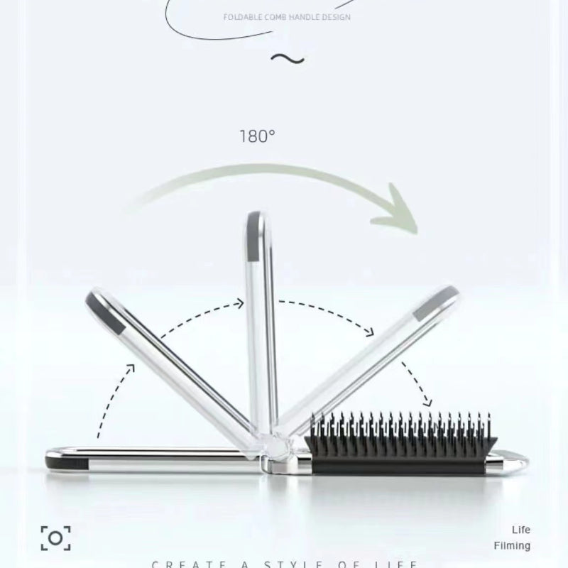 2-In-1 Foldable Hair Brush & Mirror - Compact Portable Hair Comb