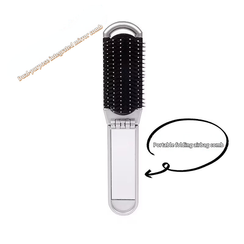 2-In-1 Foldable Hair Brush & Mirror - Compact Portable Hair Comb