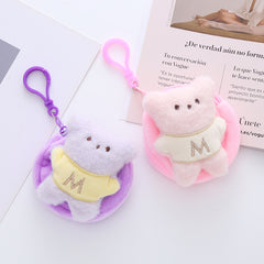 Bear Shape Coin Purse Plush Round Earphone Bag Keychain Boys Girls Doll Bag