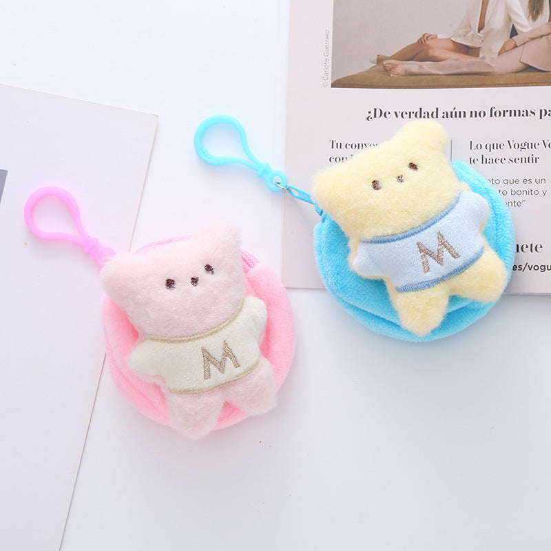 Bear Shape Coin Purse Plush Round Earphone Bag Keychain Boys Girls Doll Bag