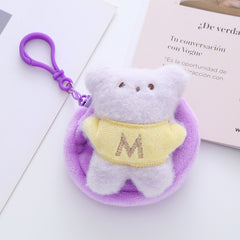 Bear Shape Coin Purse Plush Round Earphone Bag Keychain Boys Girls Doll Bag