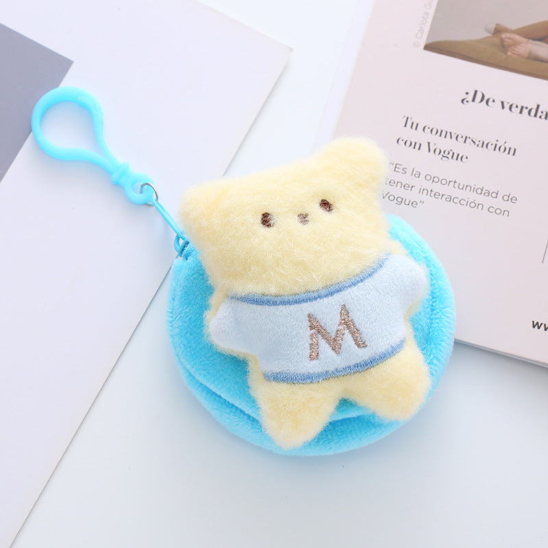 Bear Shape Coin Purse Plush Round Earphone Bag Keychain Boys Girls Doll Bag