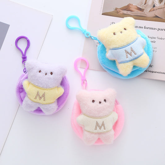 Bear Shape Coin Purse Plush Round Earphone Bag Keychain Boys Girls Doll Bag