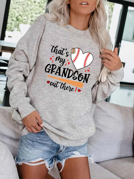 Baseball Graphic & Letter Print Sweatshirt Casual Loose Crew Neck Sweatshirt