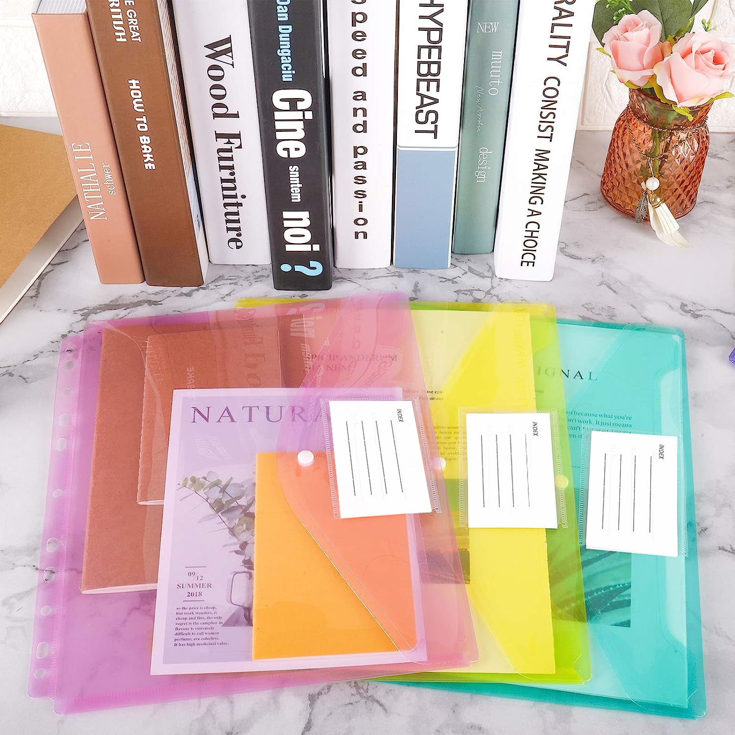 12pcs A4 Binder Pocket with Label for Organization