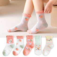 5 Pairs Girls Kids Cartoon Pattern Sweet Socks for Spring Summer