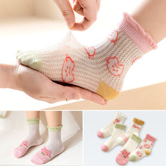 5 Pairs Girls Kids Cartoon Pattern Sweet Socks for Spring Summer