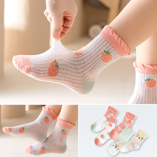 5 Pairs Girls Kids Cartoon Pattern Sweet Socks for Spring Summer